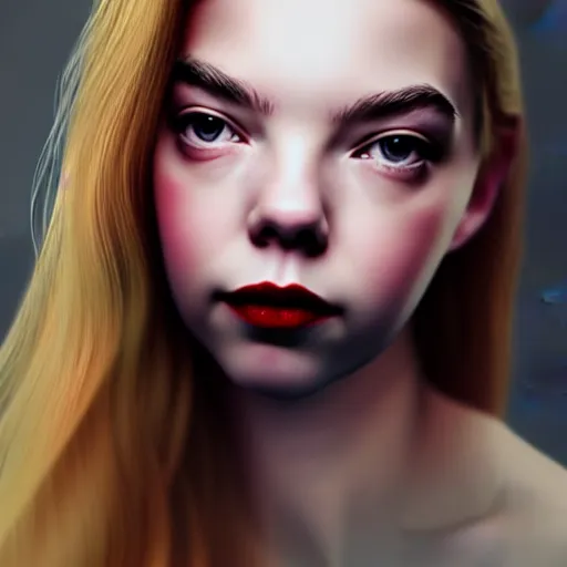 Image similar to hyper realistic photo of a beautiful female model portrait in the style of anya taylor joy