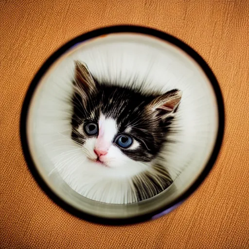 Prompt: kitten sitting in a small glass bowl, photography, minimalistic, 8 k