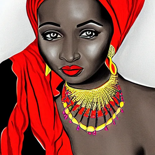 Prompt: elegant Sudanese lady, line art, Alex Ross