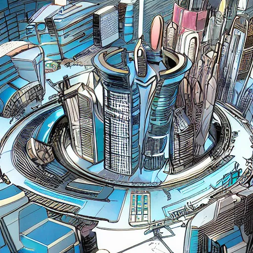 Image similar to futuristic city in style of mobius, comic art, highly detailed w - 5 1 2