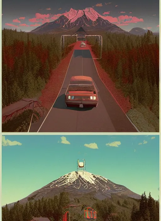 Prompt: Twin Peaks poster artwork by Michael Whelan and Tomer Hanuka, Karol Bak, Rendering of a CCTV cam for the unlucky, from scene from Twin Peaks, clean, full of details, by Makoto Shinkai and thomas kinkade, Matte painting, trending on artstation and unreal engine