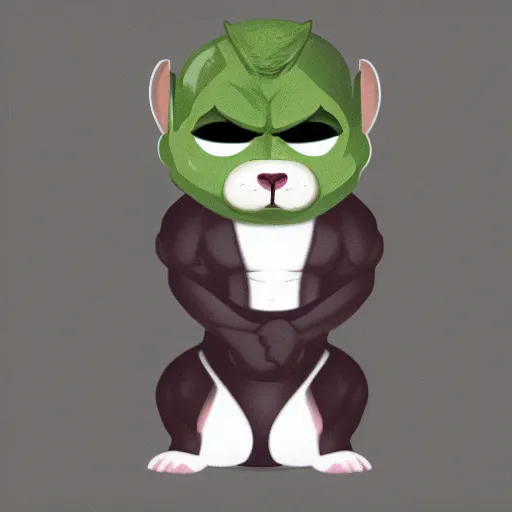 Image similar to A ferret as The Hulk, white background, Digital painting