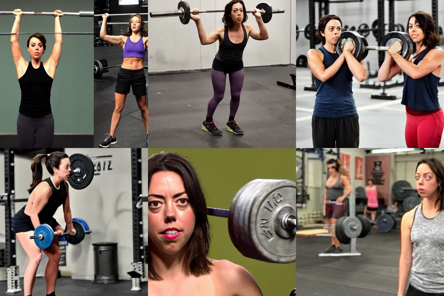 Prompt: aubrey plaza in crossfit lifting heavy weight