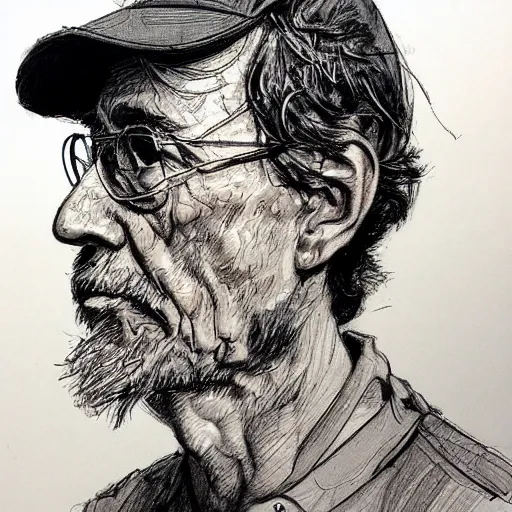 Image similar to a realistic yet scraggly portrait sketch of the side profile of a stern and sophisticated dale gribble, trending on artstation, intricate details, in the style of frank auerbach, in the style of sergio aragones, in the style of martin ansin, in the style of david aja, in the style of mattias adolfsson