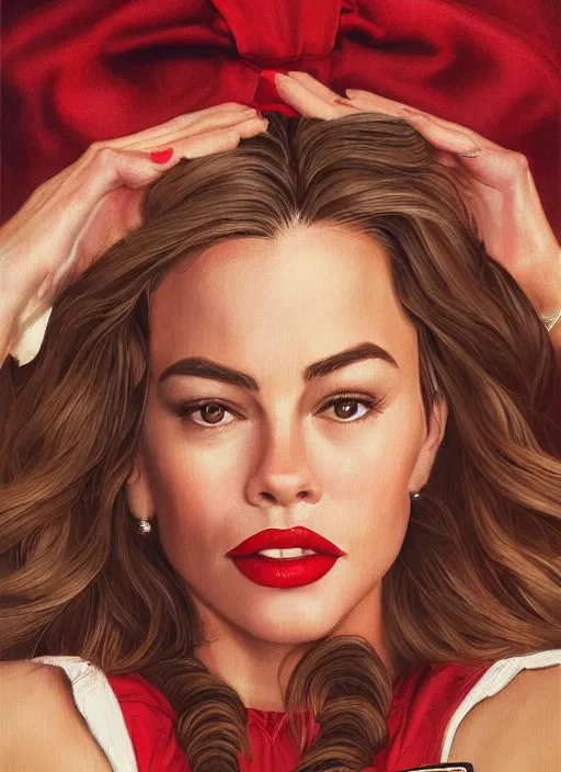 Image similar to twin peaks movie poster art portrait of sofia vergara as the local cheerleader, nostalgic, domestic, highly detailed, digital painting, artstation, concept art, smooth, sharp focus, illustration, artgerm, joseph christian leyendecker, wlop by katherine lam