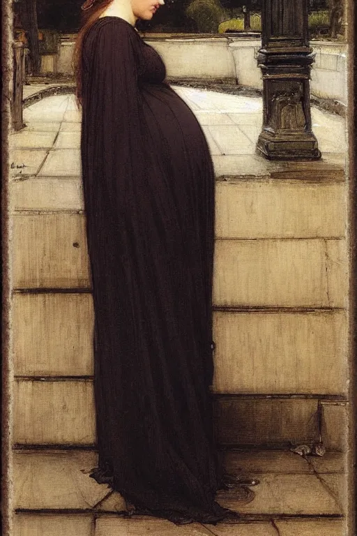 Image similar to pregnant woman under street light by john william waterhouse and Edwin Longsden Long and Theodore Ralli and Nasreddine Dinet