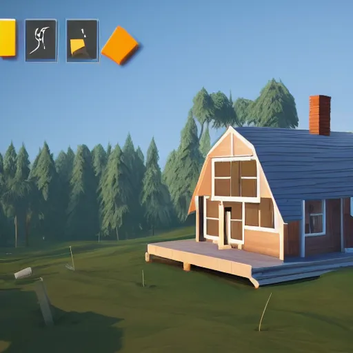 Image similar to a low poly wooden house on the white empty background, unreal engine, 3d mobile game