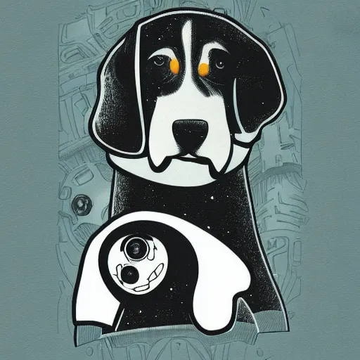 Prompt: a scifi beagle king, t shirt design, noble, epic, featured on art station