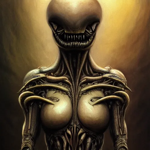 Prompt: a portrait of a beautiful biomechanic xenomorph queen of necropolis, horror concept art by giger and beksinski and szukalski, digital art, highly detailed, intricate, sci-fi, sharp focus, Trending on Artstation HQ, deviantart, unreal engine 5, 4K UHD image