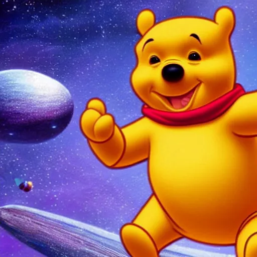 Image similar to winnie the pooh in space. live action movie still
