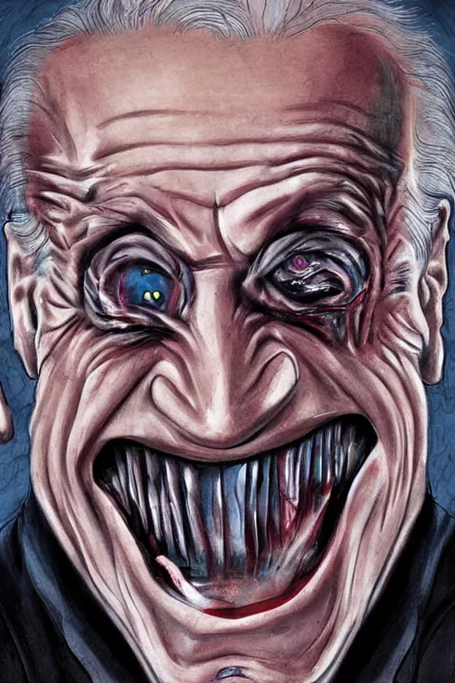 Image similar to joe biden evil grin, horror, terrifying artwork, monster, artwork by stephen gammel, illustration