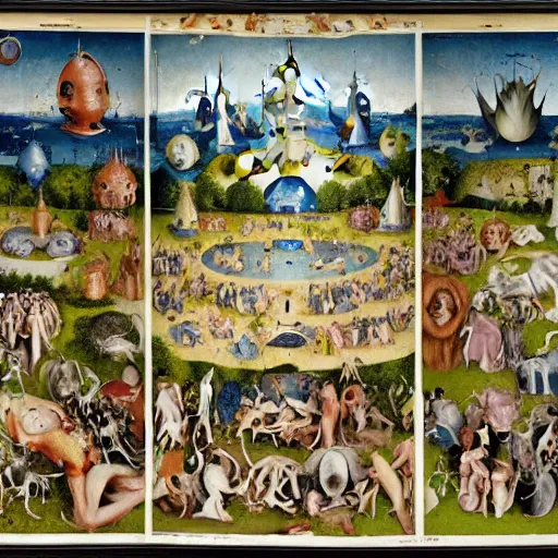 Image similar to a modern take on bosch garden of earthly delights, cross section detailed view