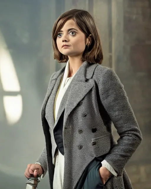 Prompt: Jenna Coleman as the Doctor, frock coat, waistcoat