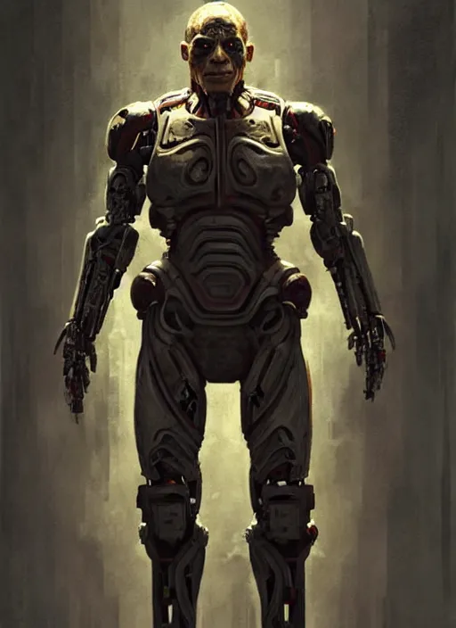 Image similar to zahn mcclarnon as victor stone, full body concept, cyborg, borg, strogg, face of a man, terminator, flesh, quake strogg, doom demon, wolfenstein, monstrous, powerful, symmetry, symmetrical, concept art by ruan jia and greg rutkowski