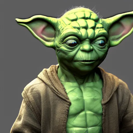 Image similar to yoda as the hulk, au naturel, hyper detailed, digital art, trending in artstation, cinematic lighting, studio quality, smooth render, unreal engine 5 rendered, octane rendered, art style by klimt and nixeu and ian sprigger and wlop and krenz cushart