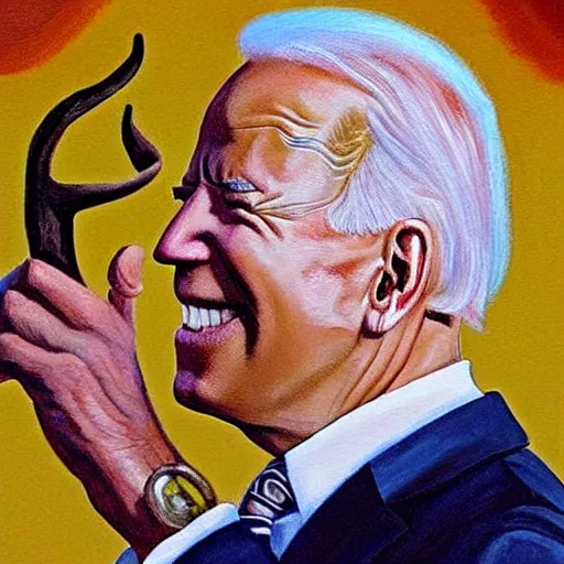 Prompt: a painting of joe biden with devil horns