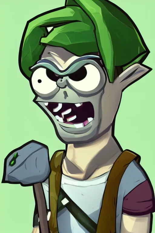 Prompt: an in game portrait of link from plants vs zombies, plants vs zombies art style.