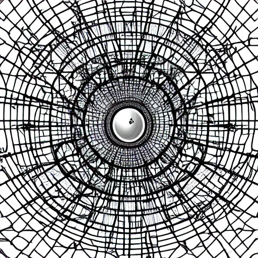 Prompt: a highly detailed artwork of a black hole inside a golden dodecahedron wireframe structure