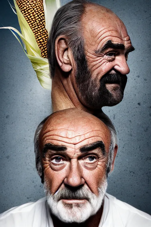 Image similar to 📷 sean connery is corn, made of food, head portrait, dynamic lighting, 4 k