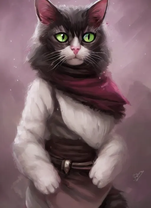 Prompt: male cat white and black fur, pink nose, missing one eye cute and adorable, pretty, beautiful, dnd character art portrait, 1 0 pounds, matte fantasy painting, deviantart artstation, by jason felix by steve argyle by tyler jacobson by peter mohrbacher, cinematic lighting