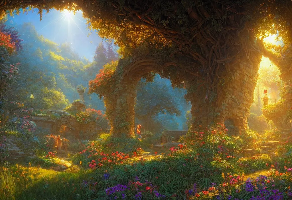 Image similar to wildflower pavilion, radiant light, sylvain sarrailh, ferdinand knab, dan mumford