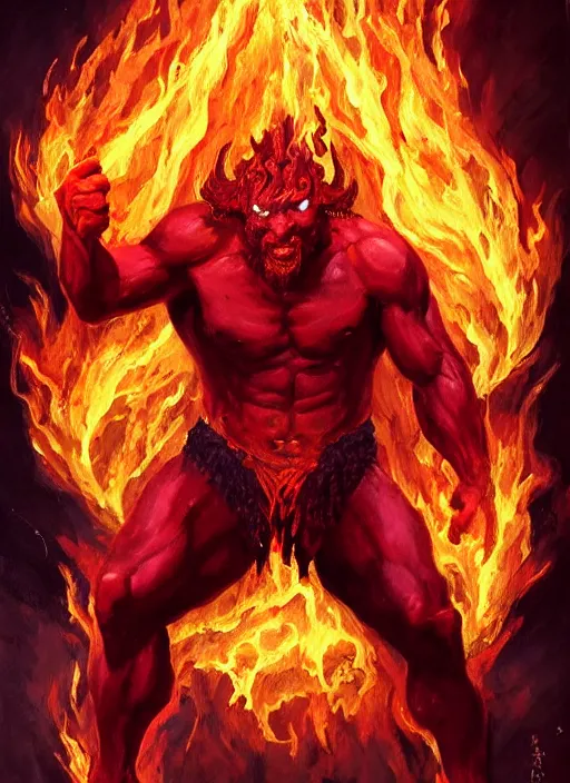 Image similar to the god of fire and brimstone. painting by caelan stokkermans and bogdan rezunenko