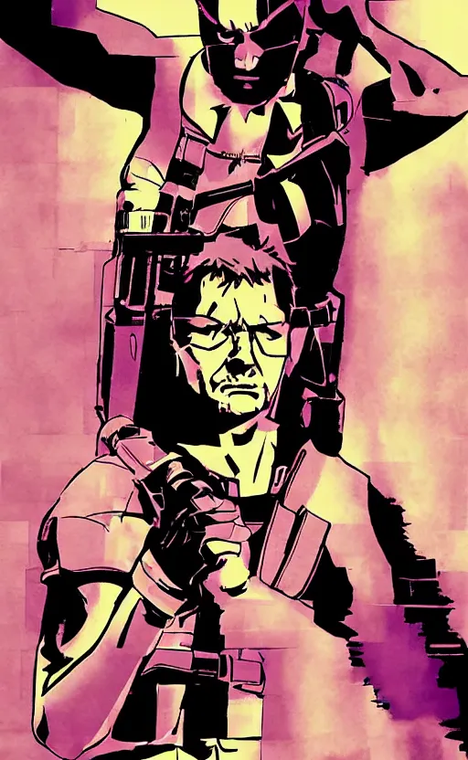 Prompt: hawkeye, comic style, volumetric lighting, high contrast, standing, portrait, facing forward, face in focus, art by David Aja