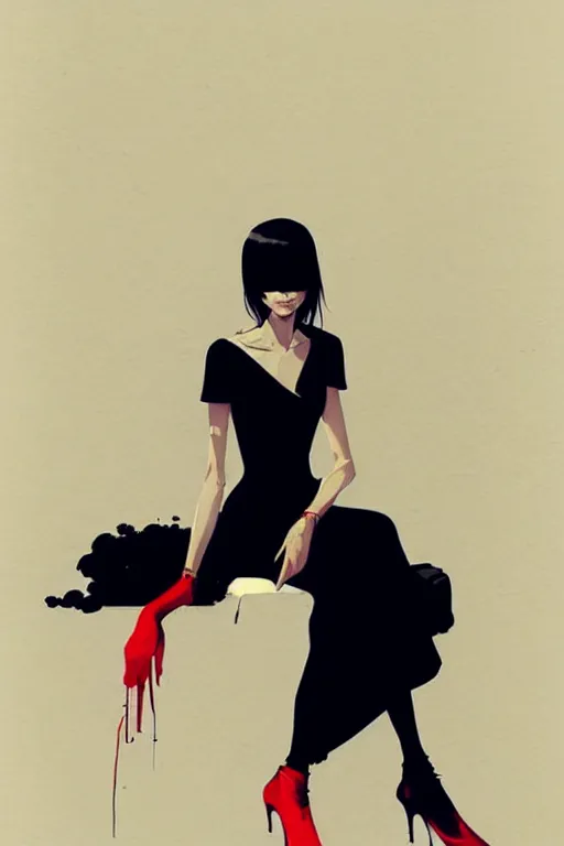 Prompt: a ultradetailed beautiful panting of a stylish woman in a black dress sitting, by conrad roset, greg rutkowski and makoto shinkai trending on artstation