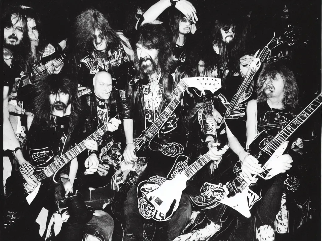 Image similar to 80s polaroid colour flash photograph of Motörhead concert