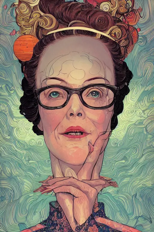 Prompt: portrait of mad lady scientist, stylized illustration by victo ngai, juan gimenez, colorful comics style,