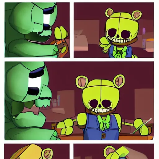 Image similar to springtrap from five nights at freddy ’ s going on a date with sans the skeleton from undertale