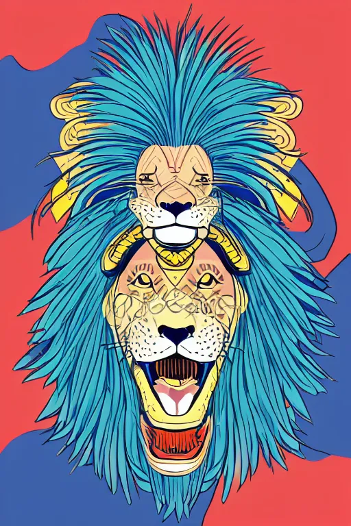 Image similar to Portrait of a lion as a samurai, samurai, japan, anime, sticker, colorful, illustration, highly detailed, simple, smooth and clean vector curves, no jagged lines, vector art, smooth