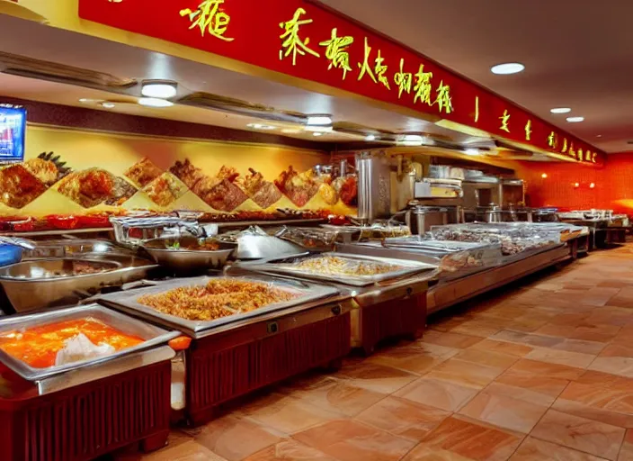 Image similar to high quality photo of a chinese buffet in america, extreme detailed