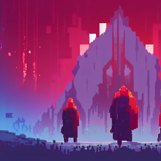 Prompt: pixel art of hyperlight drifter game art concept art 8k award winning scenic