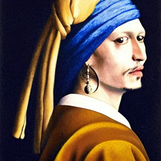 Image similar to Johnny Depp with a pearl earring by Johannes Vermeer