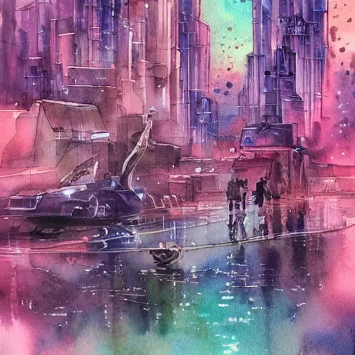 Image similar to Beautiful happy picturesque charming sci-fi city in harmony with nature. Beautiful light. Nice colour scheme, soft warm colour. Beautiful detailed watercolor by Lurid. (2022)