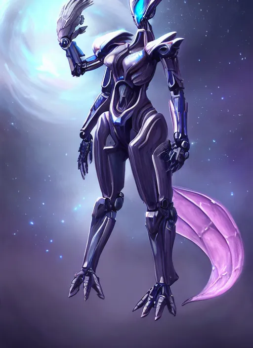 Image similar to cinematic goddess shot, cosmic sized perfectly proportioned stunning beautiful anthropomorphic robot mecha female dragon, nebula background, larger than galaxies, holding milky way in sharp claws, sleek silver armor, epic proportions, epic size, epic scale, ultra detailed digital art, furry art, macro art, dragon art, giantess art, warframe fanart, furaffinity, deviantart