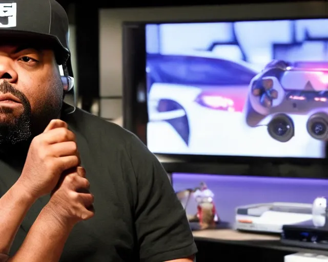 Prompt: ice cube playing gta 5 on an xbox on a friday, cdx