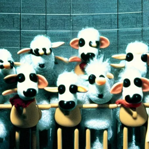 Prompt: Shaun the Sheep in The Matrix, official art,