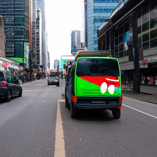 Image similar to yoshi running from van on city streets