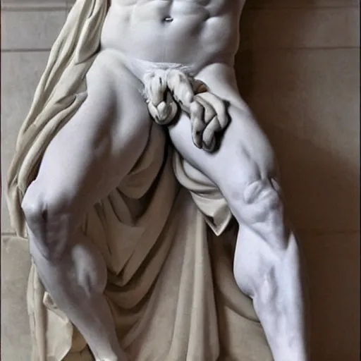 Image similar to Bernie Sanders posing seductively, Greek marble statue by Michelangelo, detailed, masterpiece