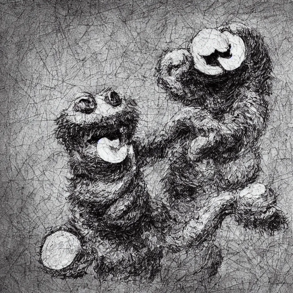 Image similar to cookie monster by piranesi, composition, cinematic, rule, grid