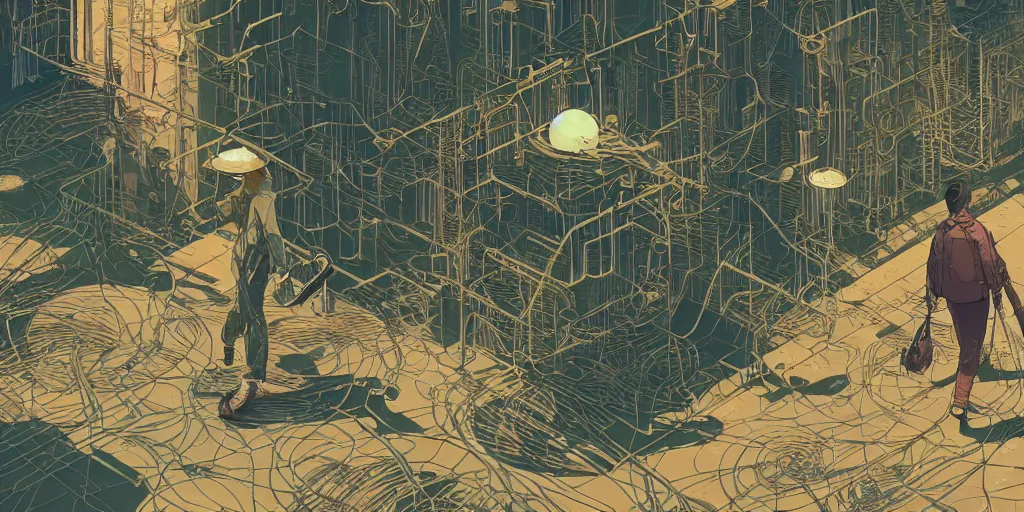 Prompt: Stunningly detailed illustration of a solarpunk explorer walking through the streets of a solarpunk utopia, highly detailed, 4k octane render, by Victo Ngai, James Gilleard , Moebius, Laurie Greasley