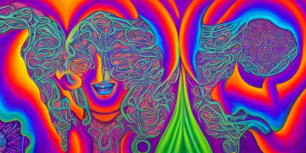 Image similar to love conciousness ( ( ( psychedelic dripping color ) ) ), detailed painting by painting by pablo amaringo alex grey