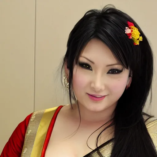 Prompt: hitomi tanaka wearing a saree