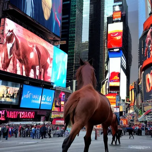 Prompt: photo of a horse in times square