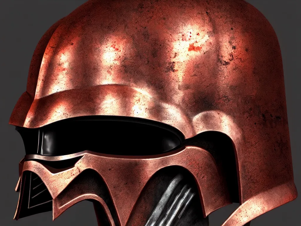 Prompt: darth vader's helmet made of rusted iron with rivets, exquisite detail and texture, octane render, trending on artstation, trending on deviantart, artgerm, photorealizitic, epic digital art,