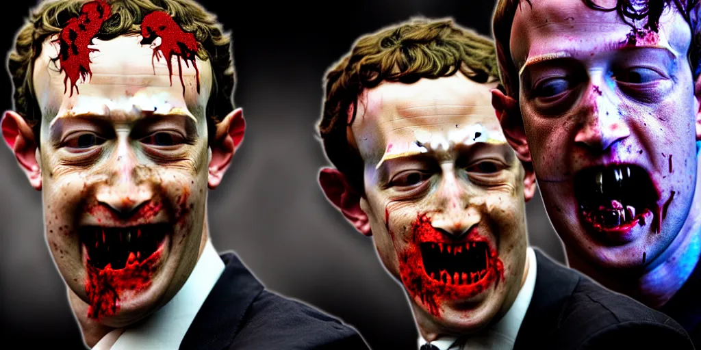 Image similar to zombie prince mark zuckerberg eating the President of United States during the apocalypse cinematic dramatic hdr, high quality, highly detailed