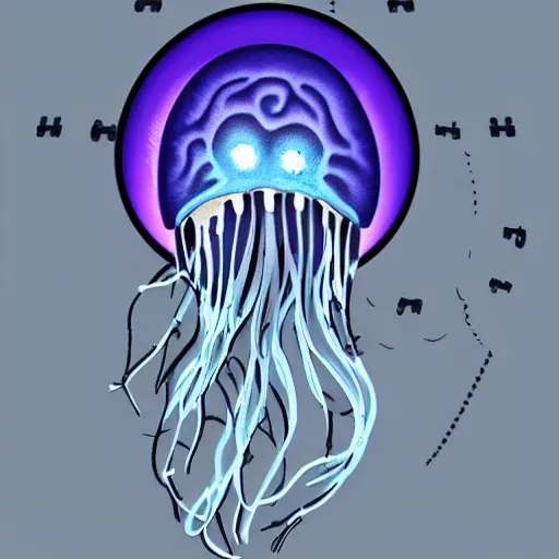 Prompt: clockwork brain onside translucent jellyfish, hd