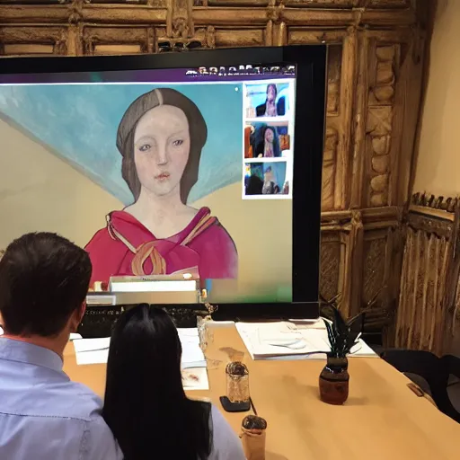 Image similar to zoom video conference, work meeting, medieval art